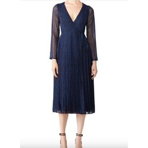 Fame and Partners Joslyn Blue Black Stone Dot Chiffon V-Neck Waist Maxi Dress 8